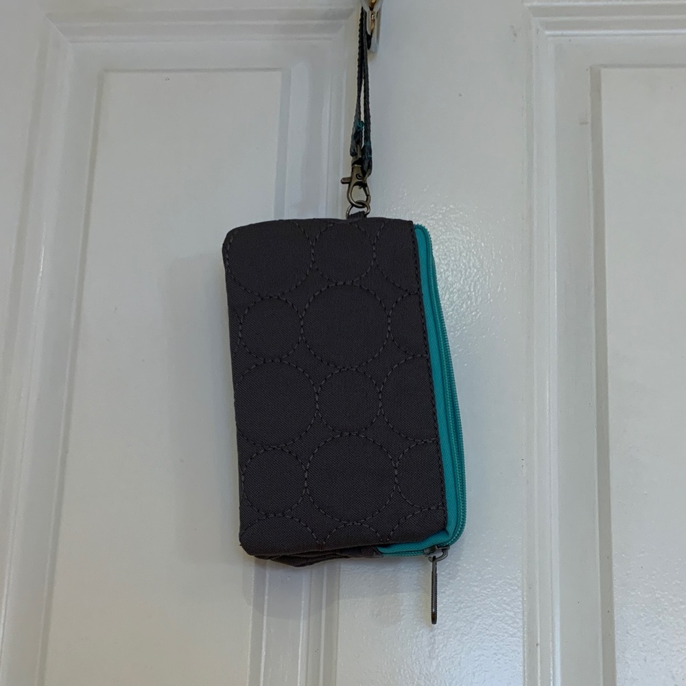 Thirty-One Charcoal and Aqua wristlet